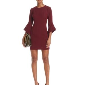 Black Halo Lorie Bell Sleeve Mini Sheath Dress Burgundy 8